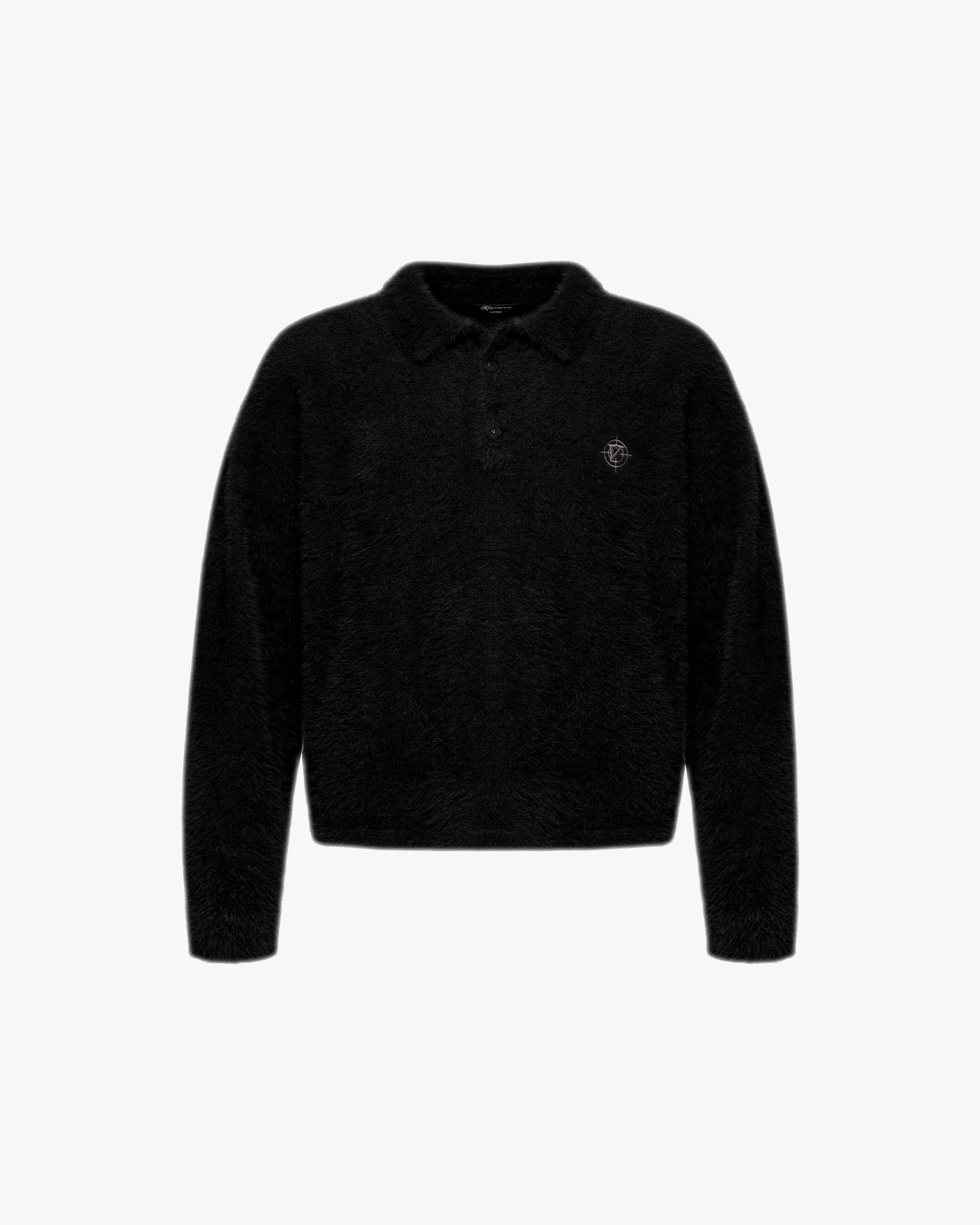 FAUX MINK POLO SWEATER BLACK