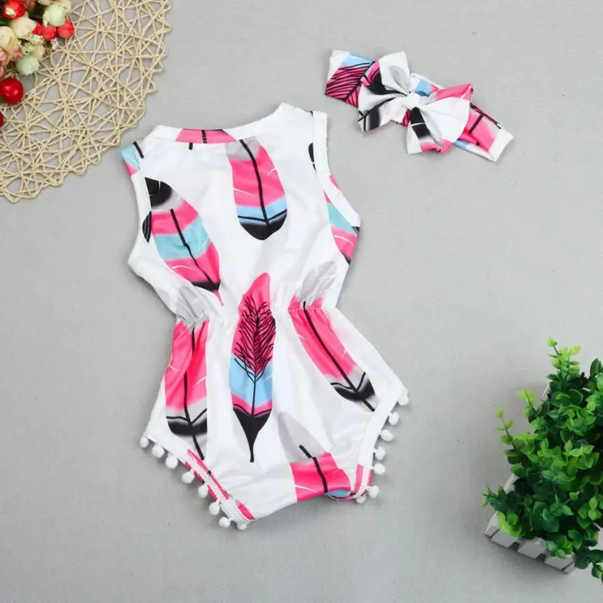 Feather Romper And Headband Set