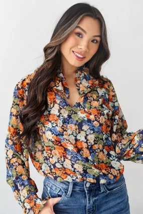 FINAL SALE - Flowering Aesthetic Navy Floral Blouse