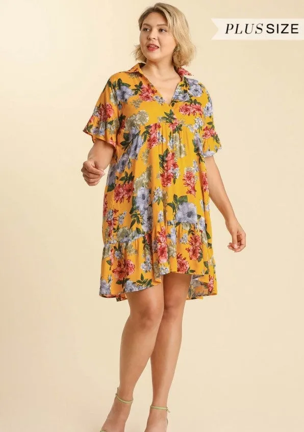 Floral Ruffle Babydoll Dress, Sunflower