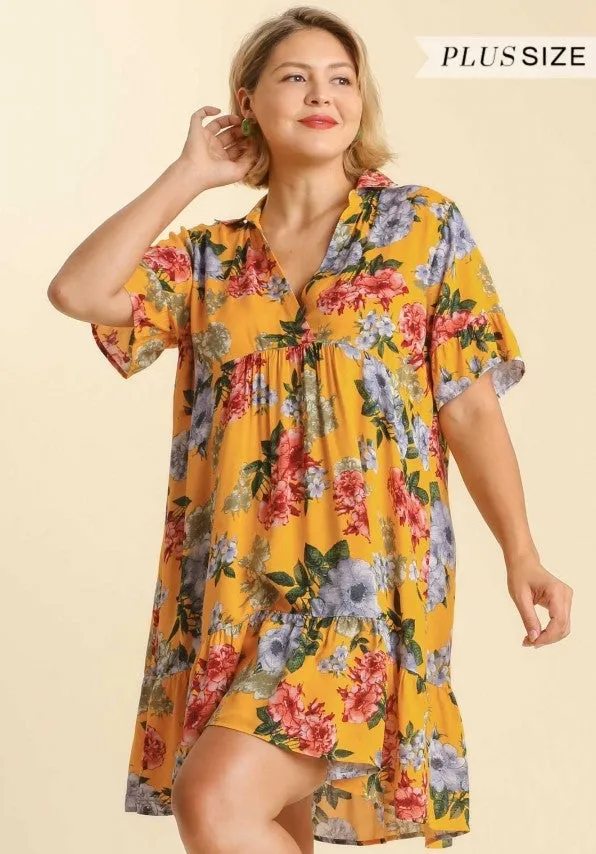 Floral Ruffle Babydoll Dress, Sunflower