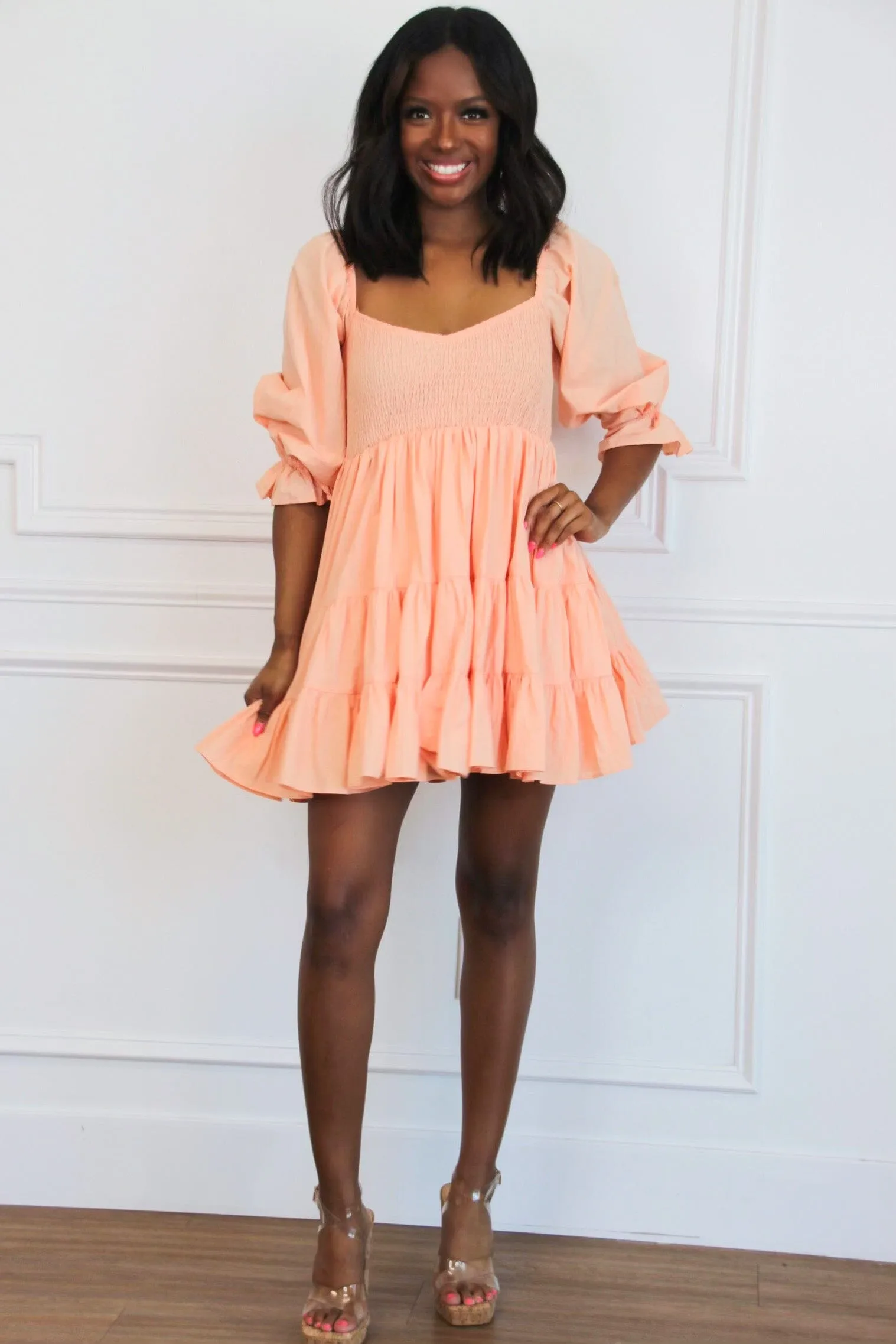 Foley Ruffle Babydoll Dress: Peach