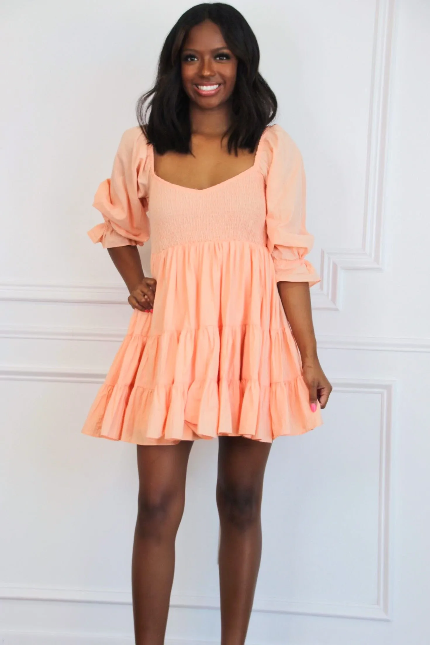 Foley Ruffle Babydoll Dress: Peach