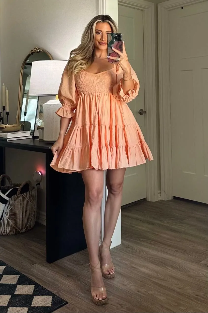 Foley Ruffle Babydoll Dress: Peach