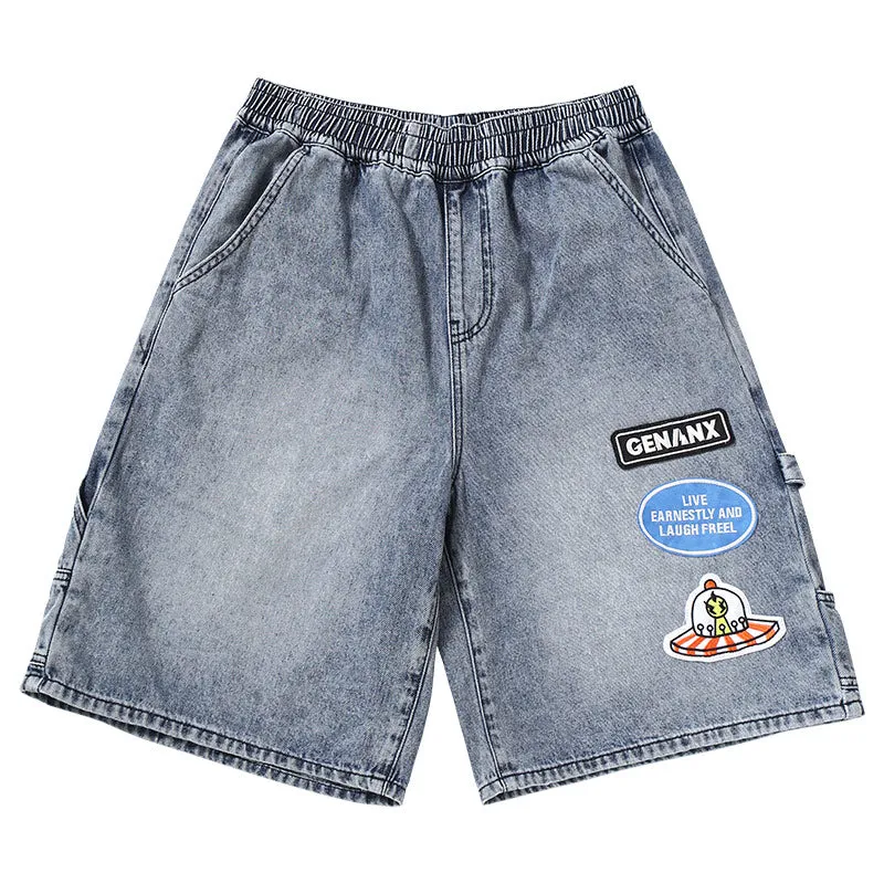 Genanx Gaby Graffiti Elastic Waist Loose Denim Shorts