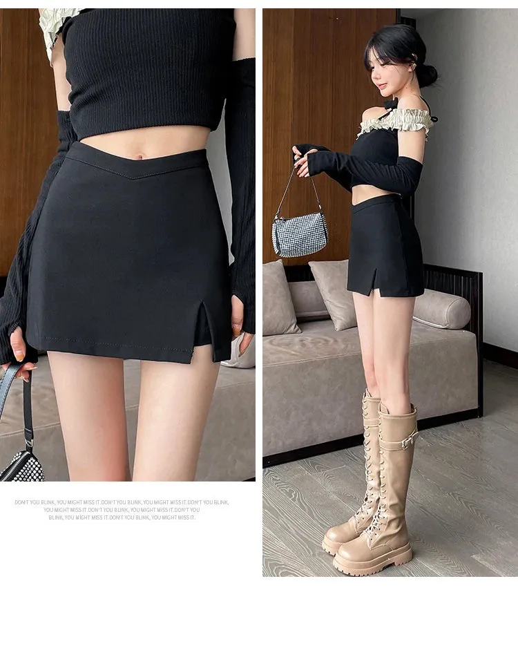 Girlary Black Suit Skirt For Women Spring And Autumn New Casual High Waist Slit Hip Skirt A-line Skirts