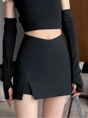 Girlary Black Suit Skirt For Women Spring And Autumn New Casual High Waist Slit Hip Skirt A-line Skirts