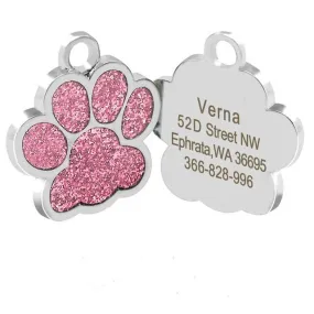 Glittery Paw Dog ID Name Tags Beautiful Sparkling Glitter Paw, Personalized for Your Pet!