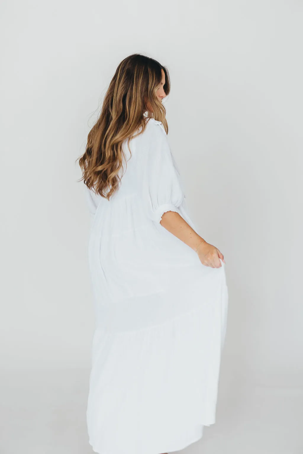 Goddess 100% Cotton Babydoll Maxi Dress in White - Bump Friendly