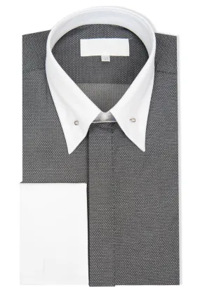 Grey with White Pin Dot Forward Point Shirt with Pin Collar