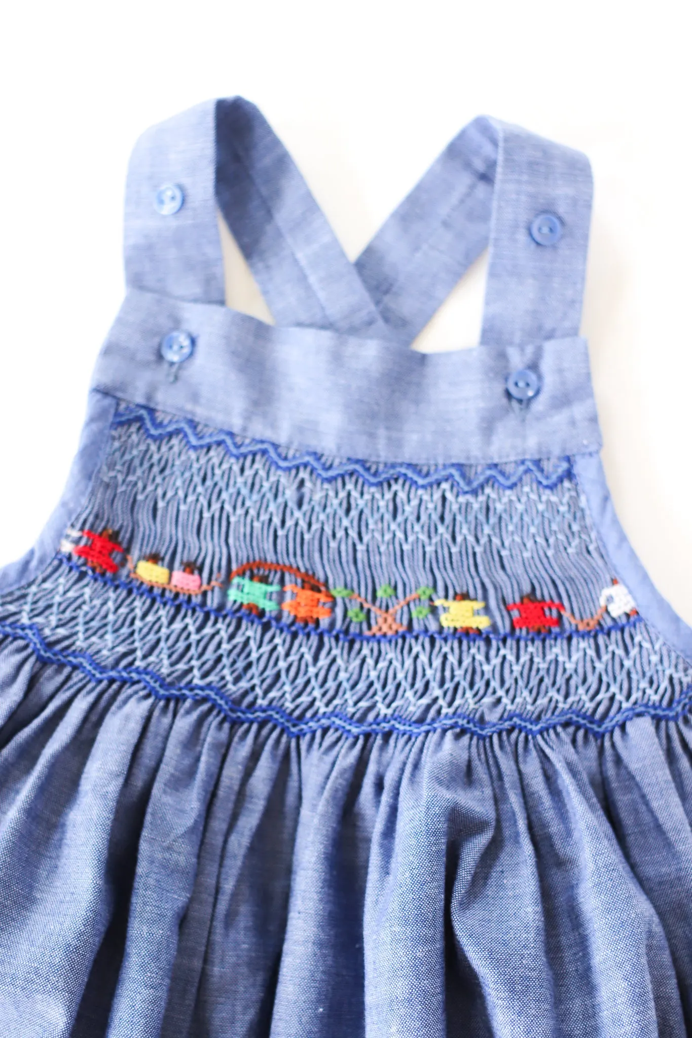 Hand-Smocked Romper Chambray, Children Playing