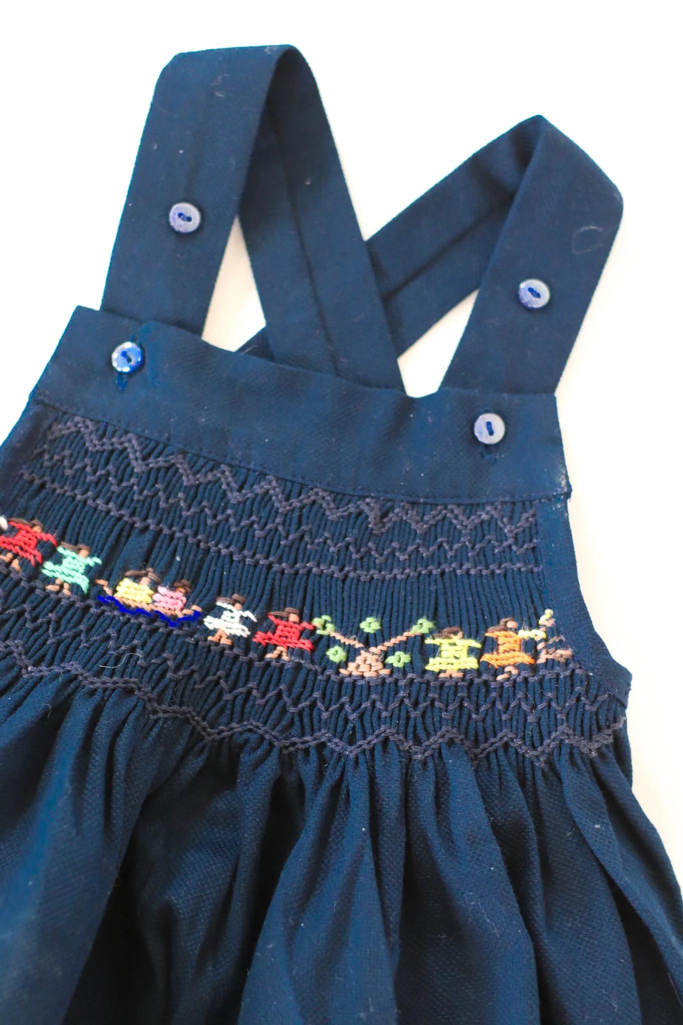 Hand-Smocked Romper Dark Navy, Children Playing