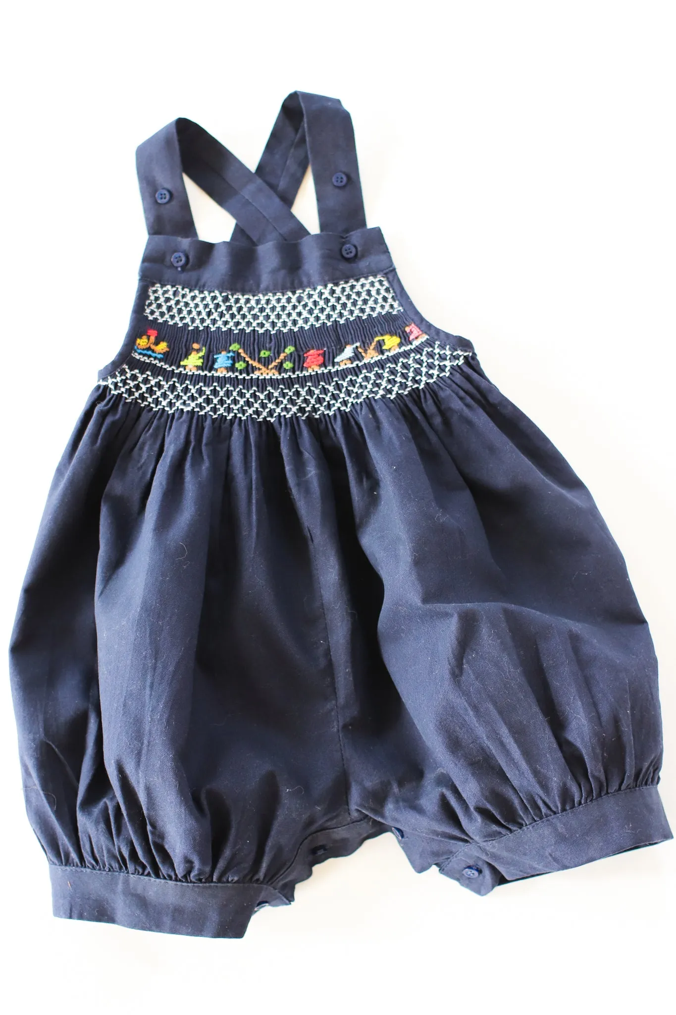 Hand-Smocked Romper Navy, Children Playing