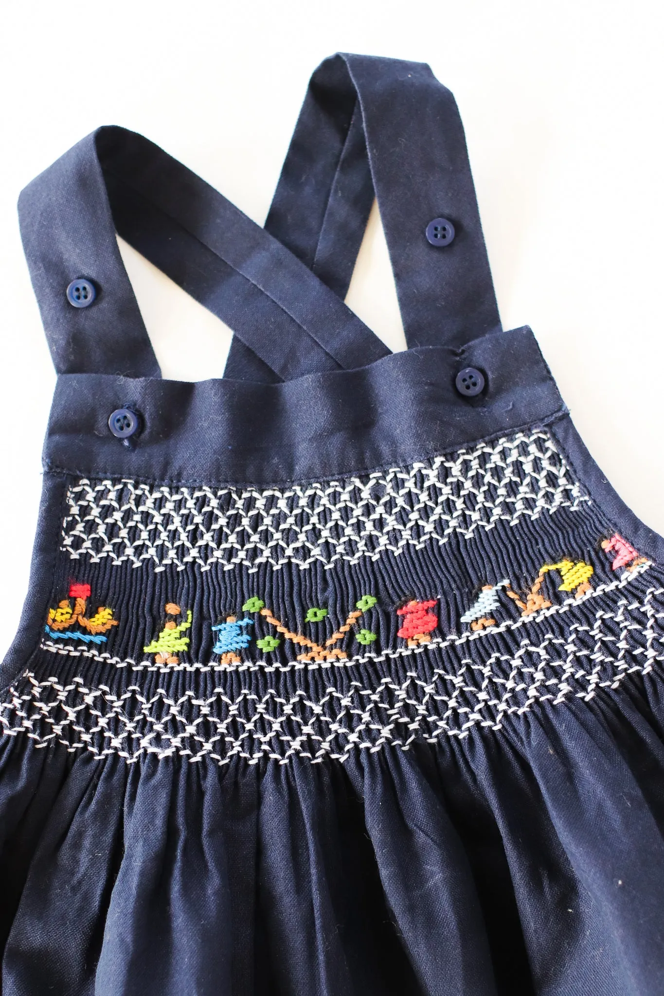 Hand-Smocked Romper Navy, Children Playing