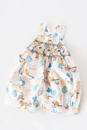 Hand-Smocked Romper, Spring Leaves