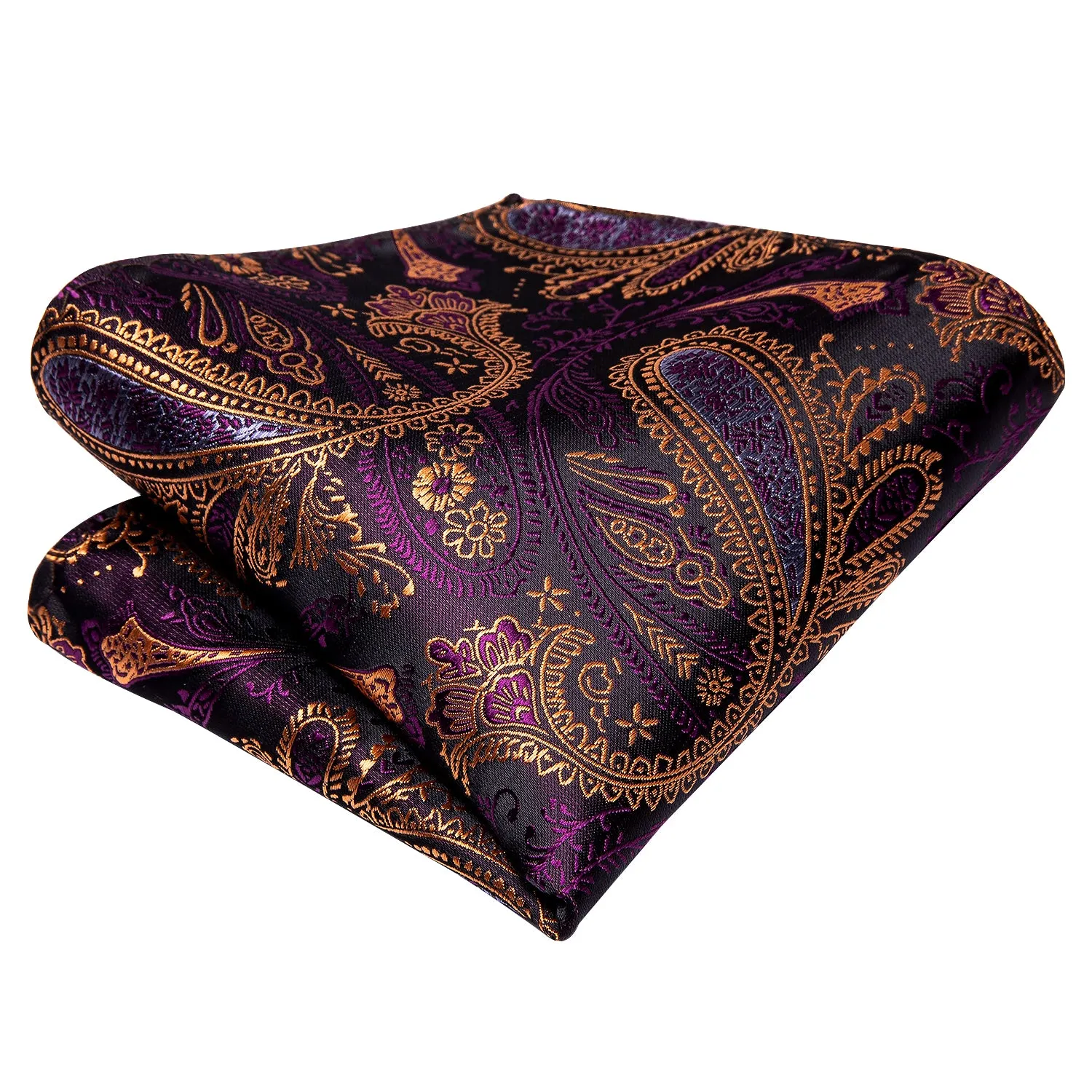 Hi-Tie Purple Paisley Silk Men's Tie Hanky Cufflinks Set Collar Pin