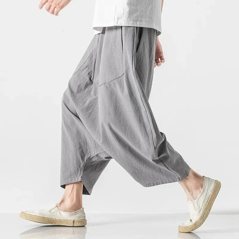 Hnzxzm Men Harem Pants Mens Summer Cotton Linen Joggers Pants Male Harajuku Vintage Sweatpants Fashions Calf-Length Pants