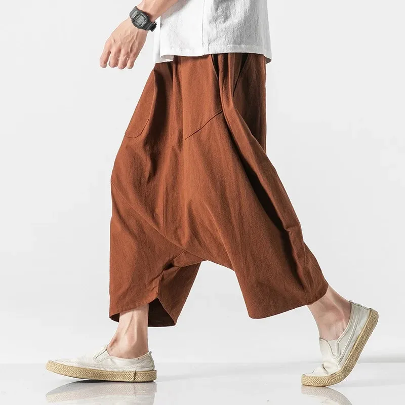 Hnzxzm Men Harem Pants Mens Summer Cotton Linen Joggers Pants Male Harajuku Vintage Sweatpants Fashions Calf-Length Pants