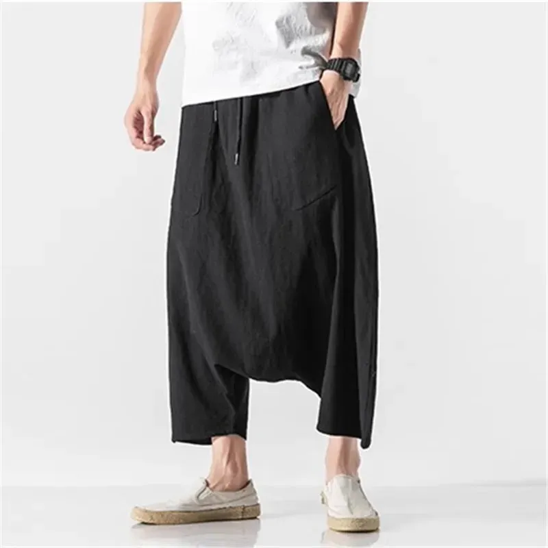 Hnzxzm Men Harem Pants Mens Summer Cotton Linen Joggers Pants Male Harajuku Vintage Sweatpants Fashions Calf-Length Pants