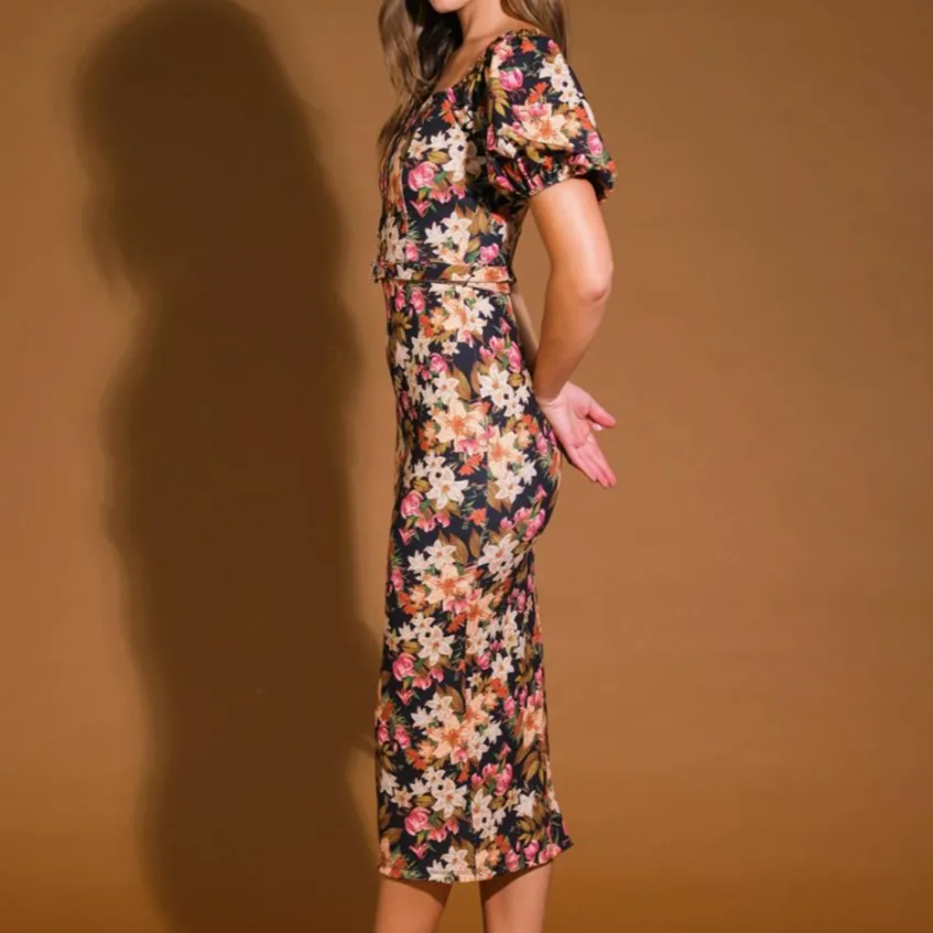 Hot Commodity Floral Print Midi Dress