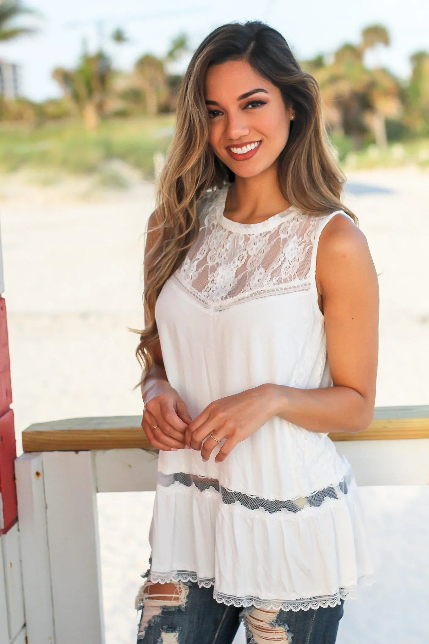 Ivory Babydoll Top with Lace Detail