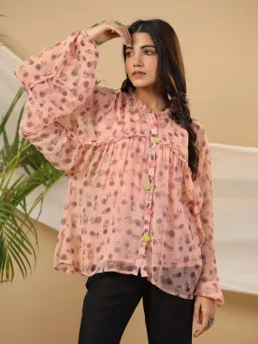 Jashvi Peach Floral Printed Chiffon Tunic With Inner