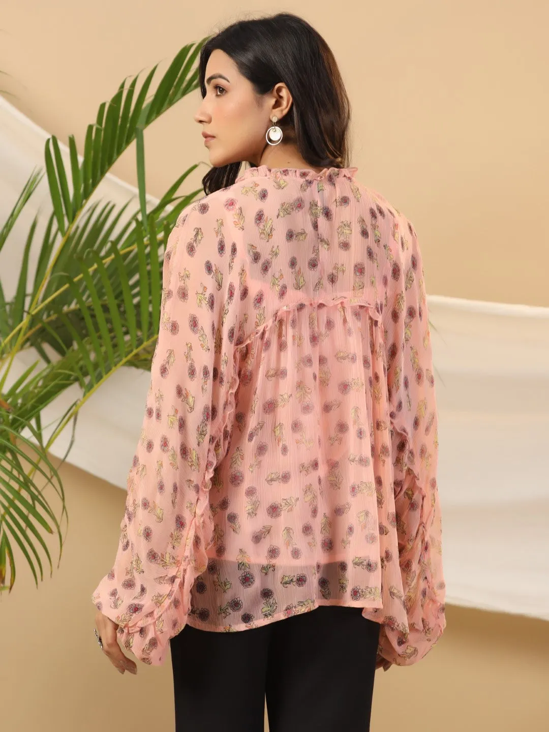 Jashvi Peach Floral Printed Chiffon Tunic With Inner