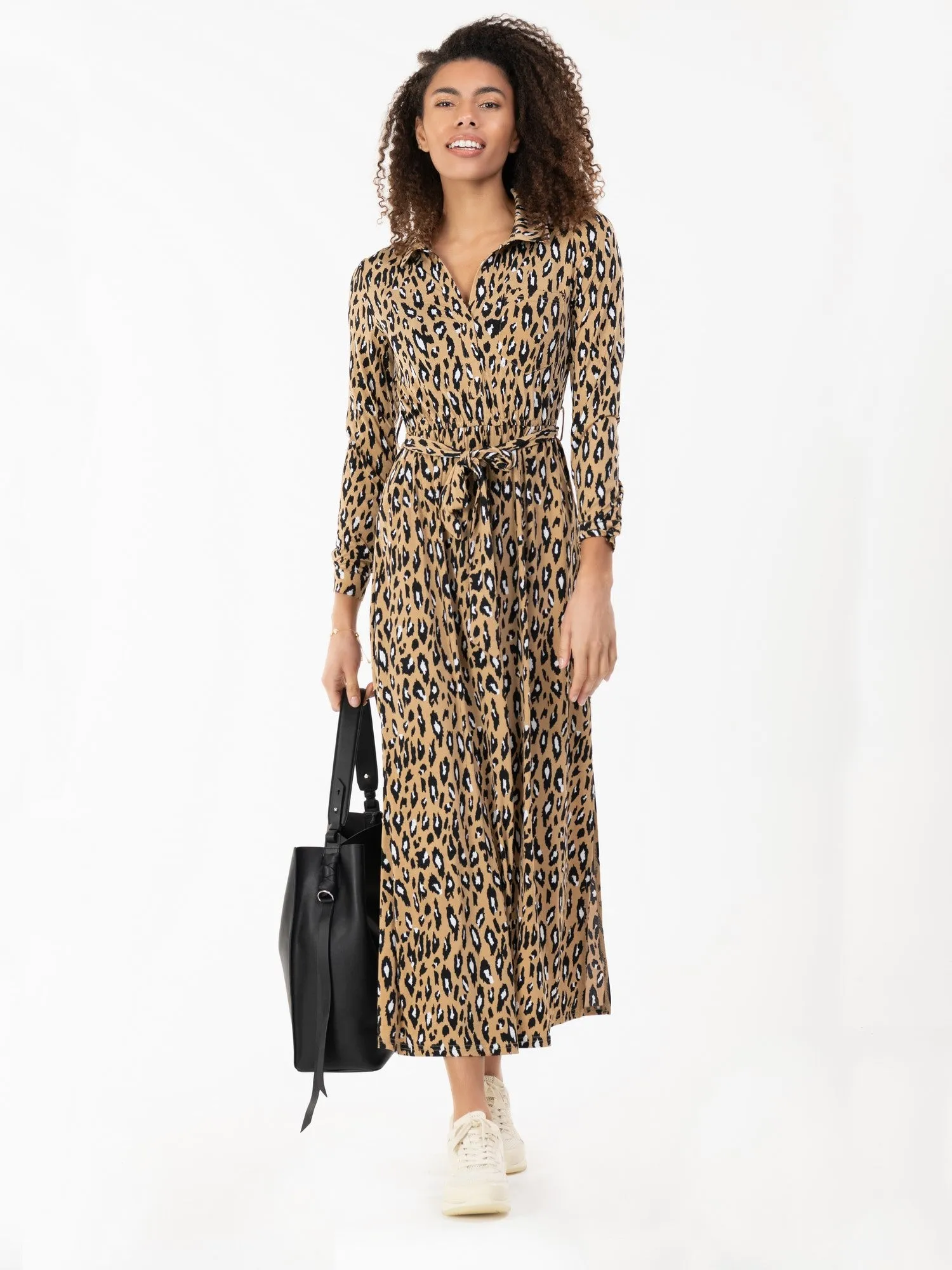 Jolie Moi Dora Leopard Maxi Shirt Dress, Camel