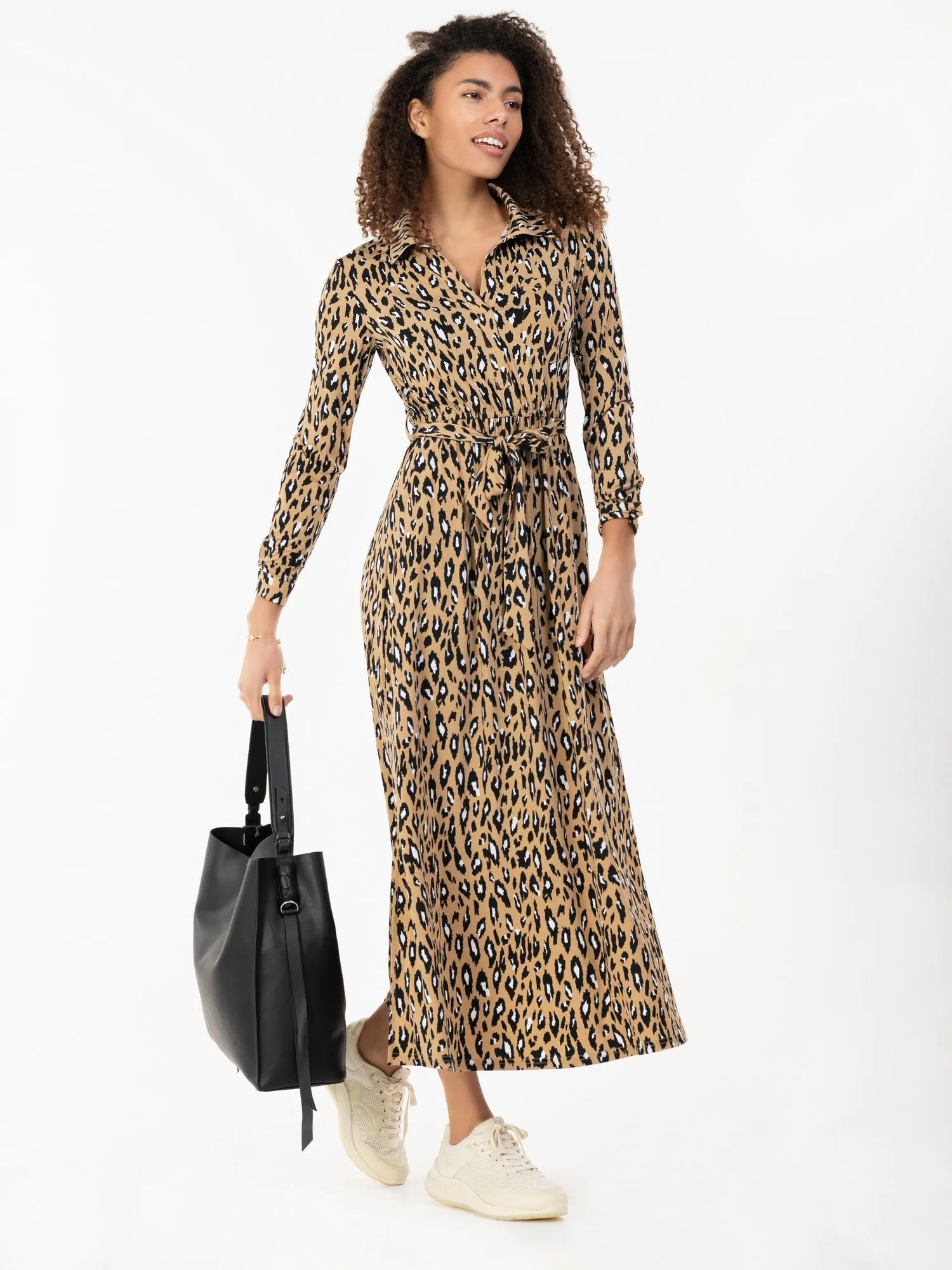 Jolie Moi Dora Leopard Maxi Shirt Dress, Camel