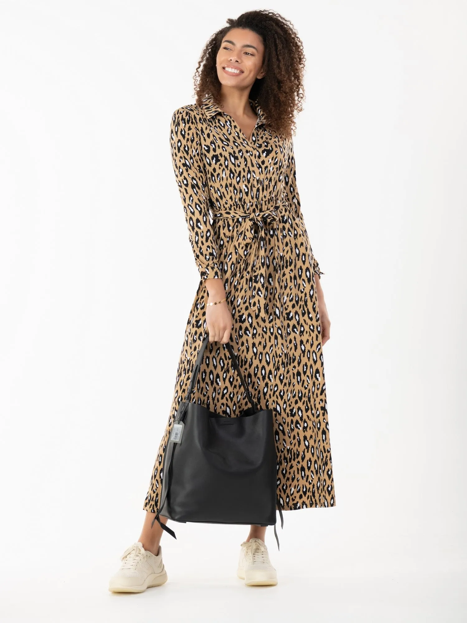 Jolie Moi Dora Leopard Maxi Shirt Dress, Camel