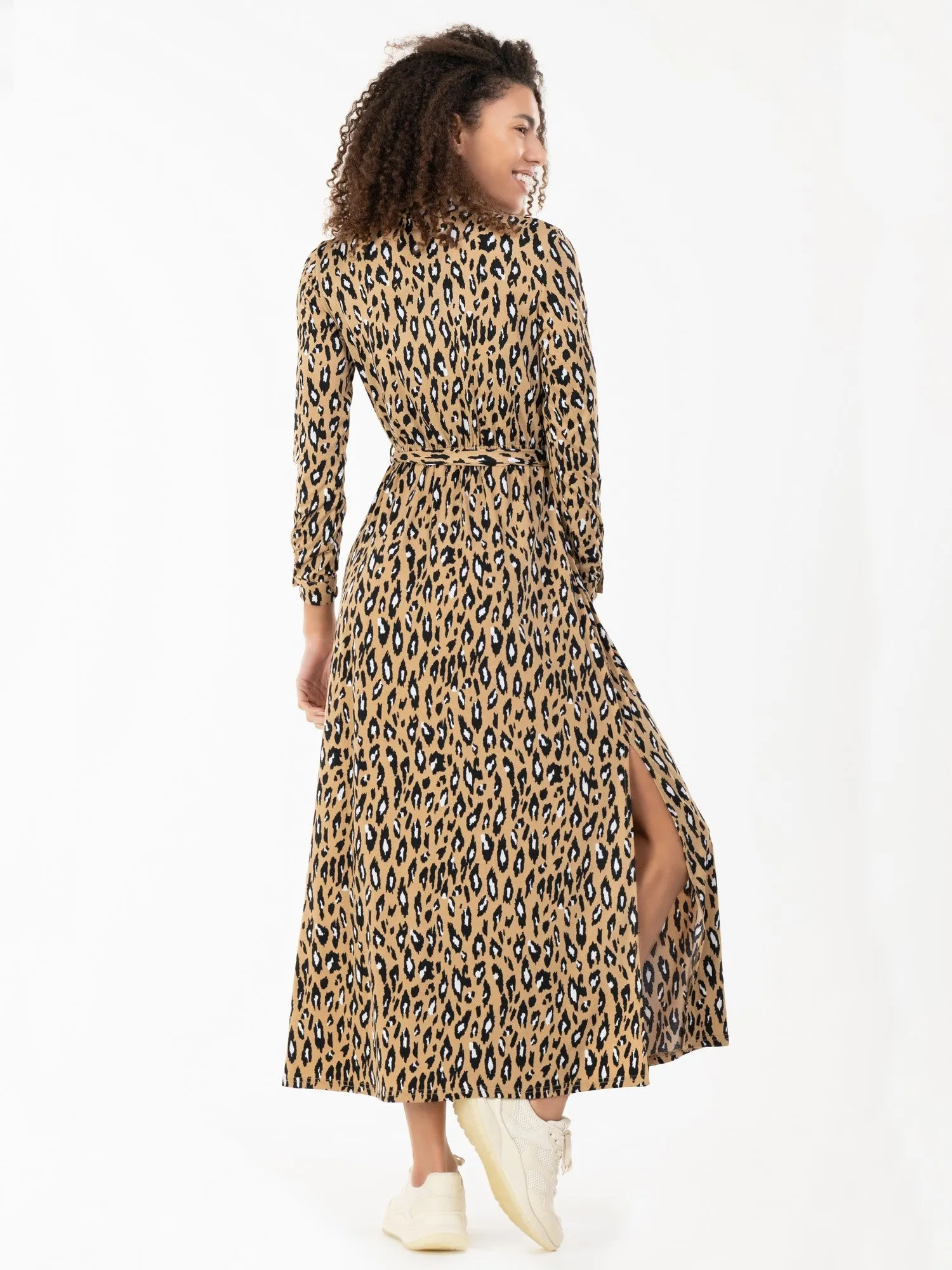 Jolie Moi Dora Leopard Maxi Shirt Dress, Camel