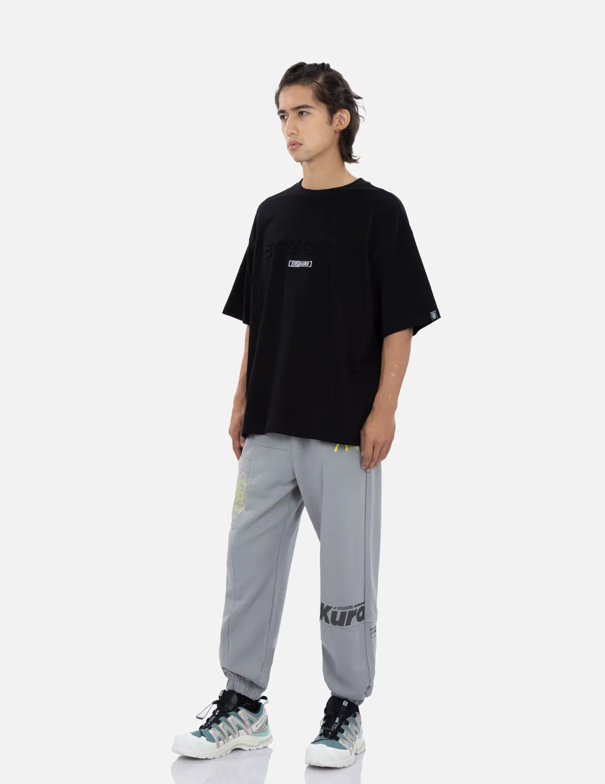 Kamon and Logo Print Wide Leg Sweatpants