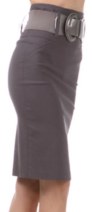 Knee Length High Waist Stretch Pencil Skirt with Wide Belt