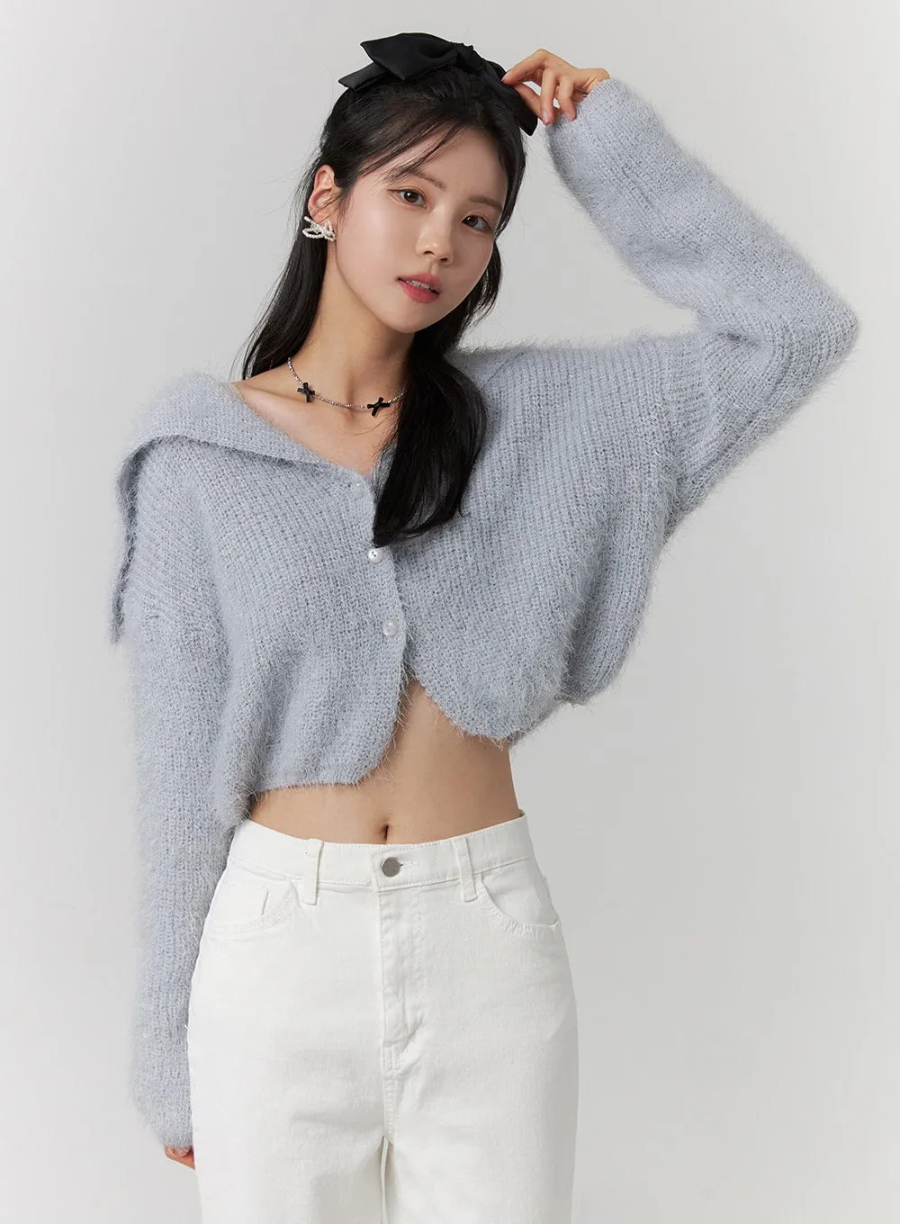 Knit Fuzzy Button-Up Cardigan OJ419