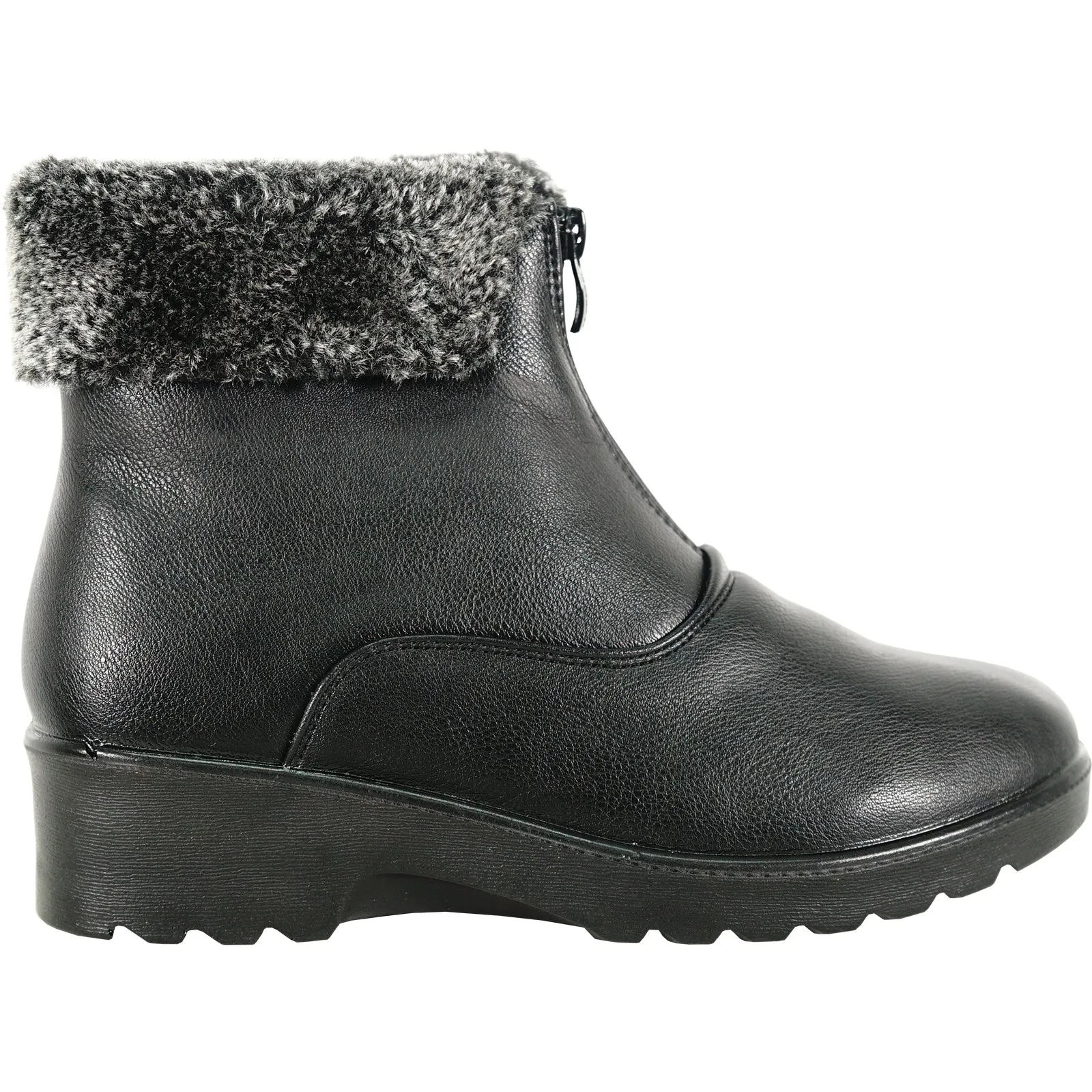 KOZI Women Winter Fur Boot NANCY-1 Ankle Casual Boot Black - with Ice Cleat Outsole