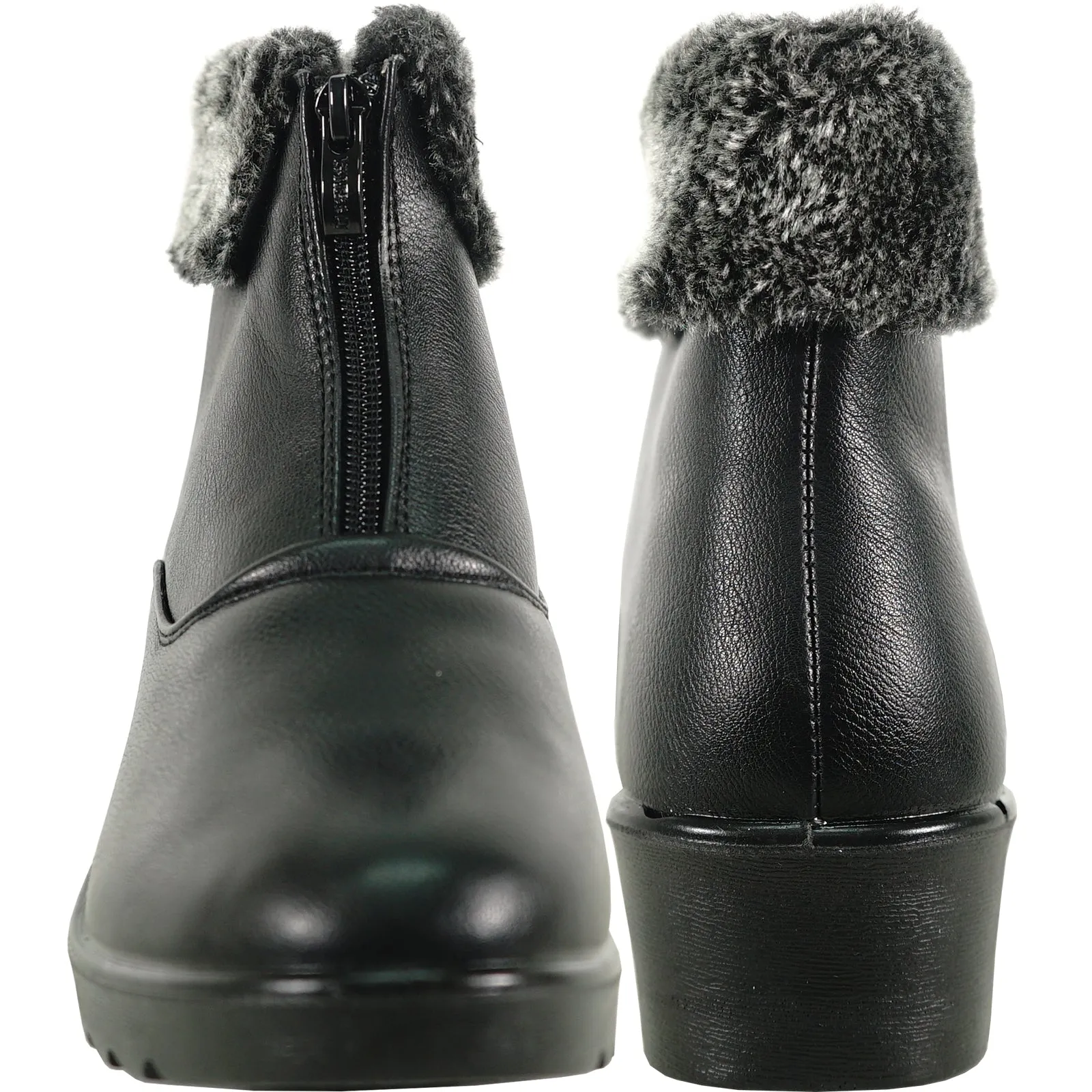 KOZI Women Winter Fur Boot NANCY-1 Ankle Casual Boot Black - with Ice Cleat Outsole