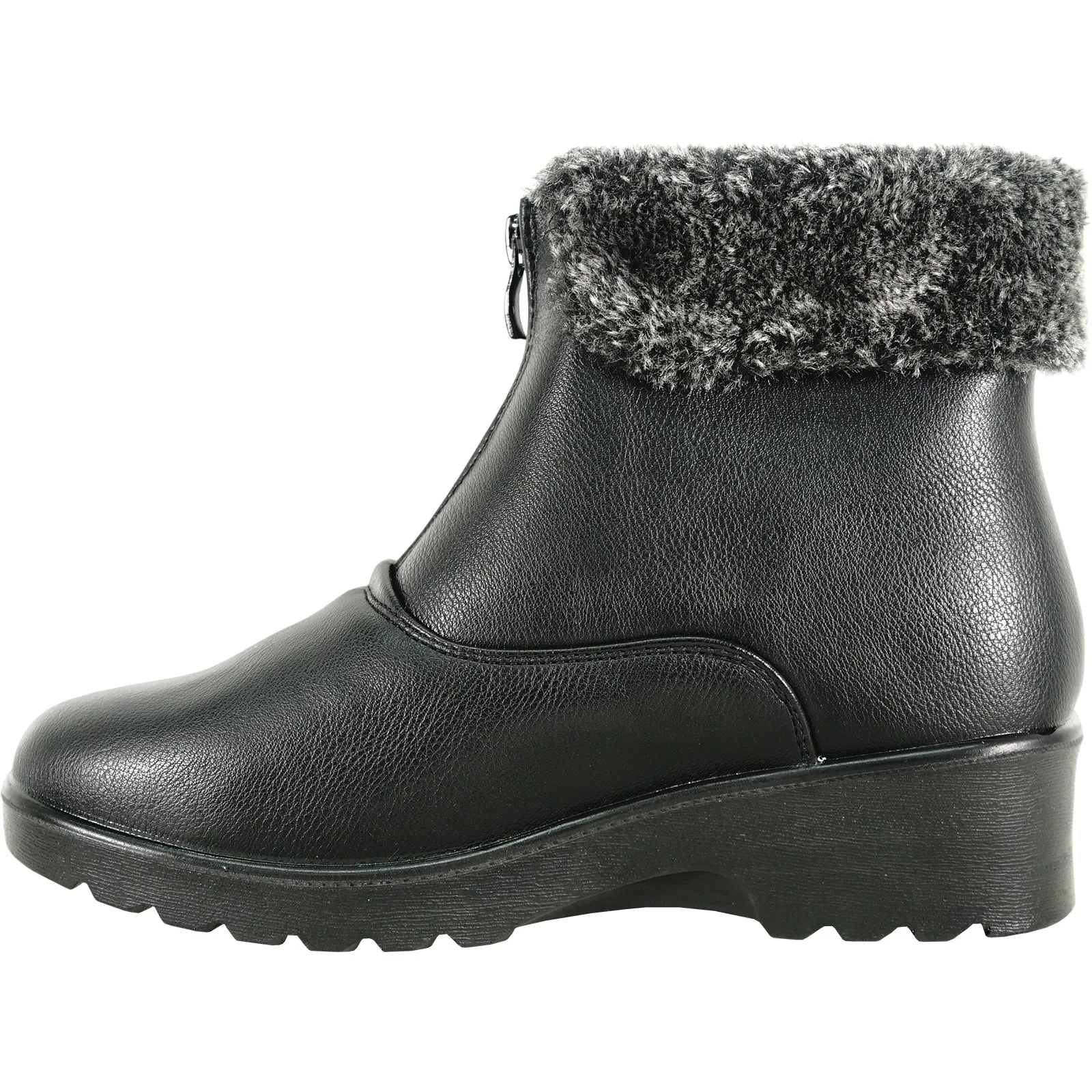 KOZI Women Winter Fur Boot NANCY-1 Ankle Casual Boot Black - with Ice Cleat Outsole