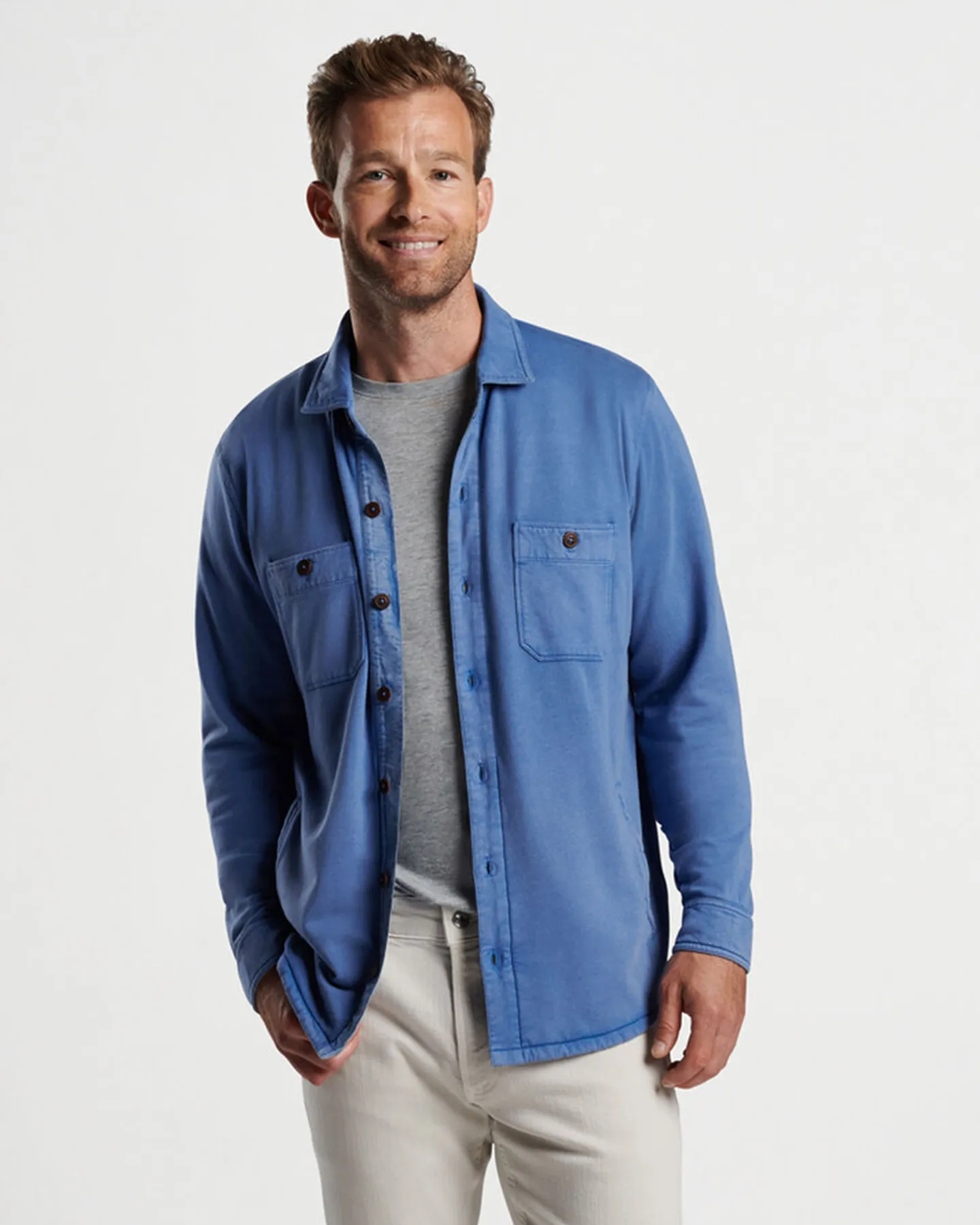 LAVA WASH FLEECE KNIT SHIRT JACKET - MOON BLUE