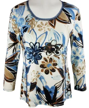 Lior Paris - Illustrated Flowers, Geometric Patterned Top Trimmed Scoop Neck