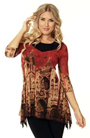 Lior Paris - Voyages, 3/4 Sleeve, V-Neck, City Scape Print Tunic Top