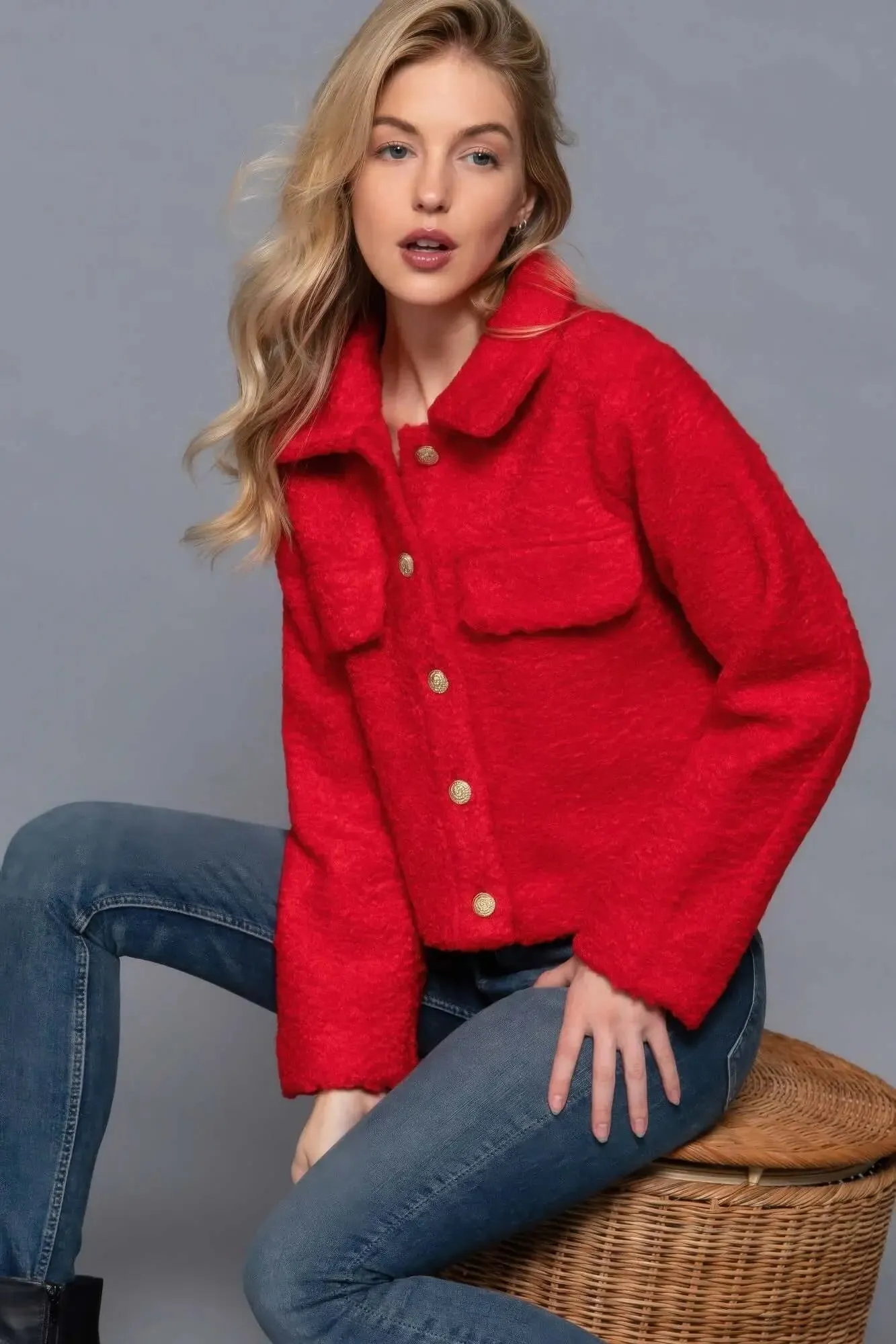 Long Slv Teddy Fleece Short Jacket winter jacket