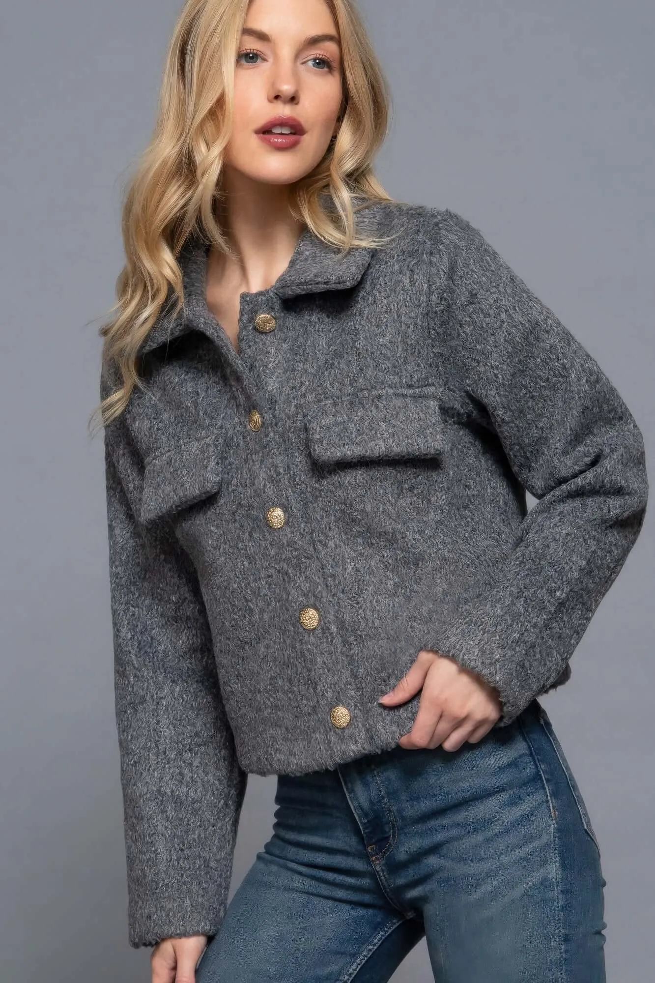 Long Slv Teddy Fleece Short Jacket winter jacket