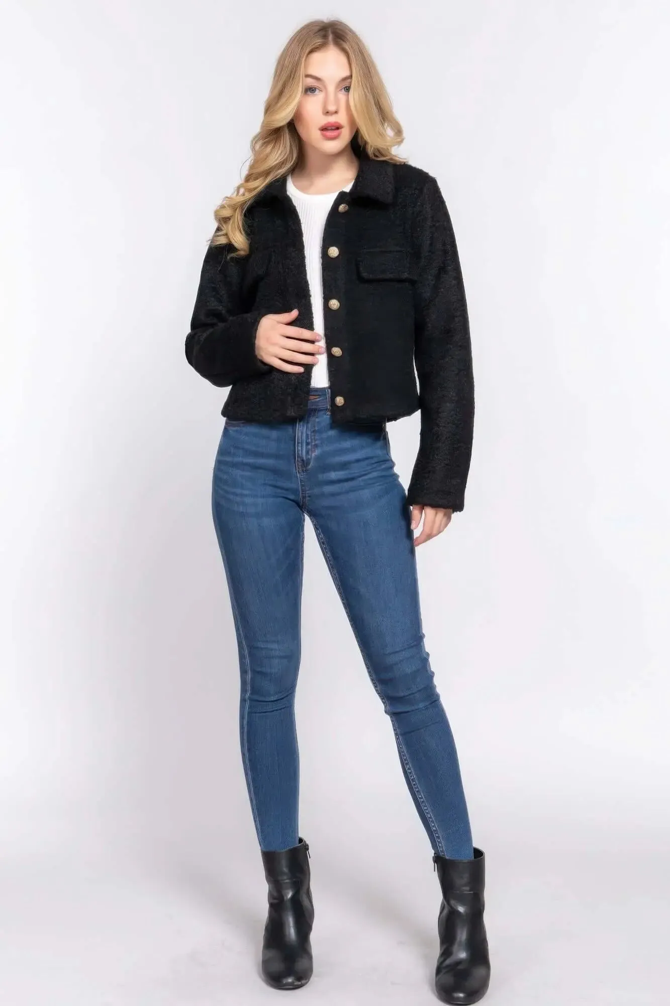 Long Slv Teddy Fleece Short Jacket winter jacket