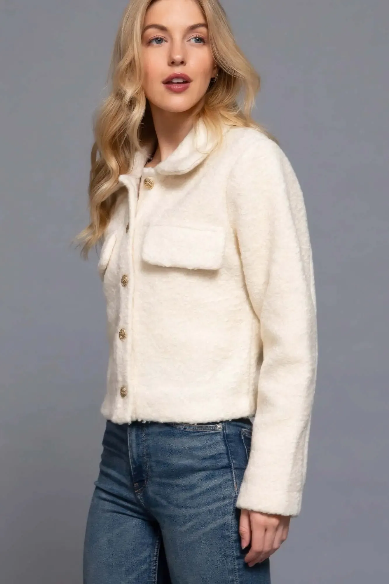 Long Slv Teddy Fleece Short Jacket winter jacket