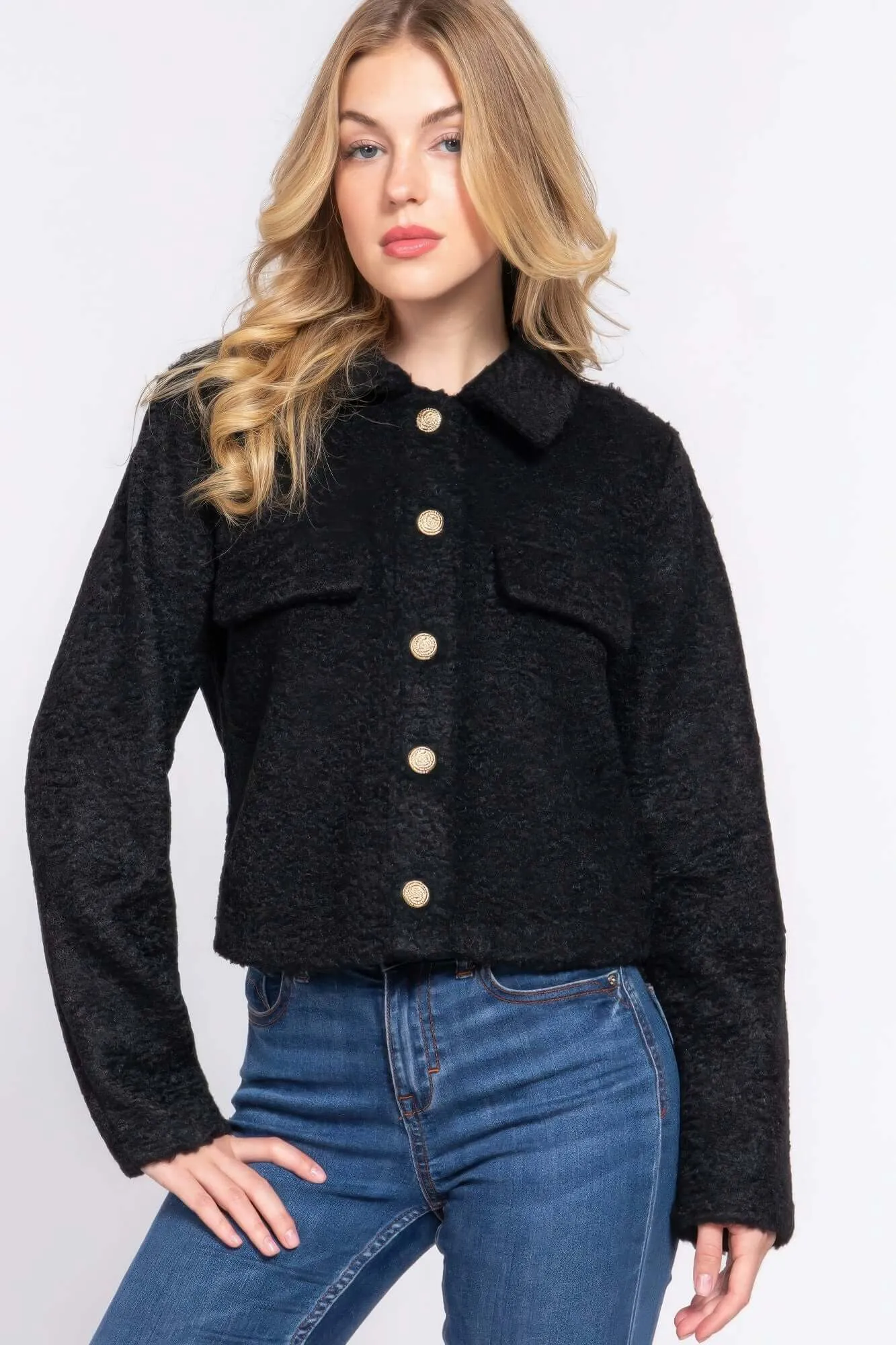 Long Slv Teddy Fleece Short Jacket winter jacket