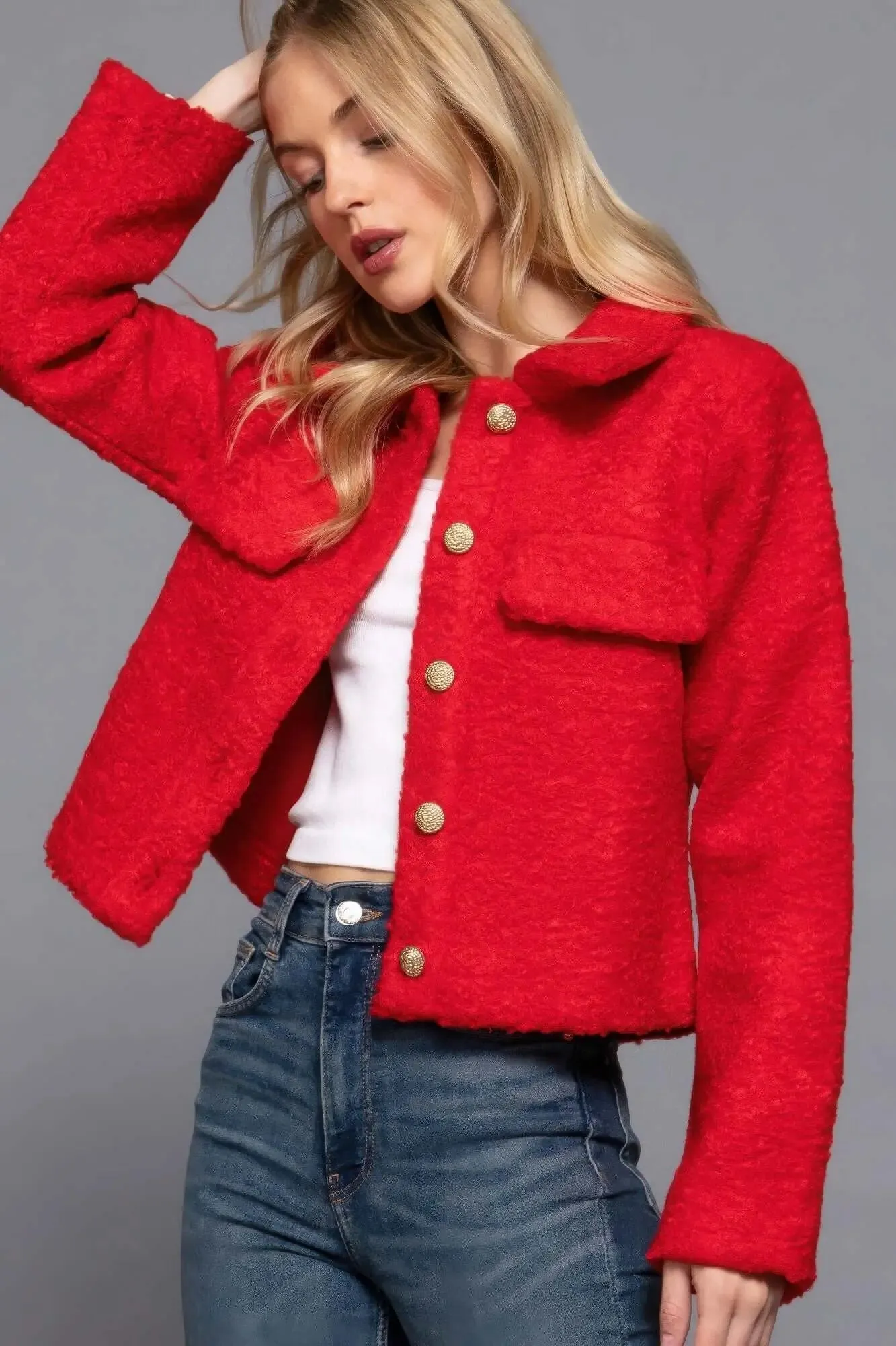 Long Slv Teddy Fleece Short Jacket winter jacket