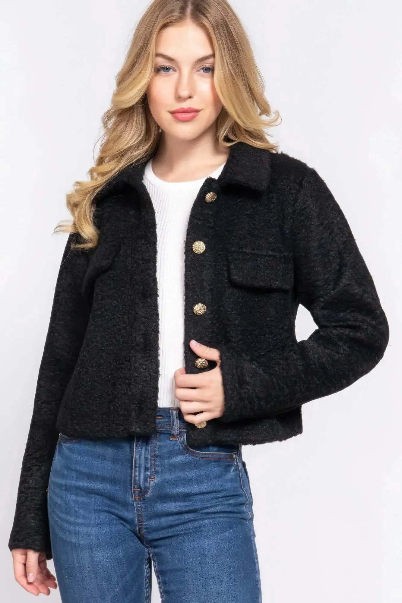 Long Slv Teddy Fleece Short Jacket winter jacket