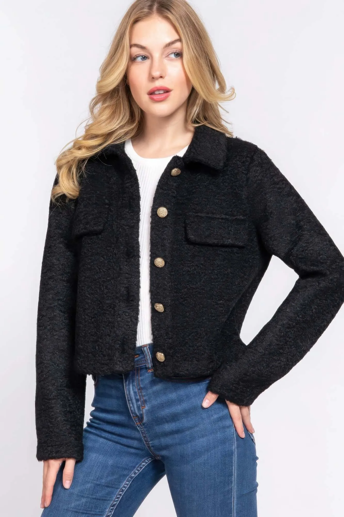 Long Slv Teddy Fleece Short Jacket winter jacket