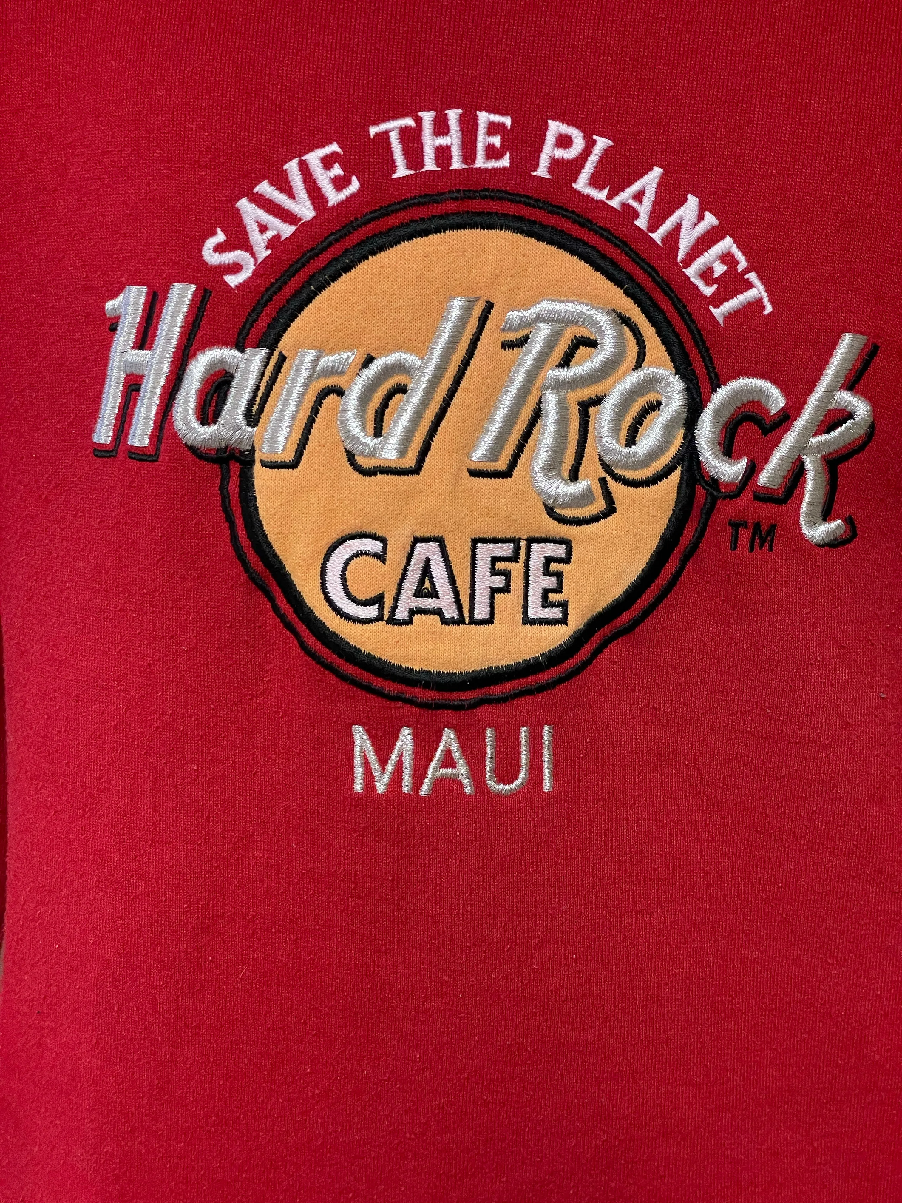 <€€* Mens HARD ROCK Cafe MAUI Red Long Sleeve Sweatshirt Size Small 34-36