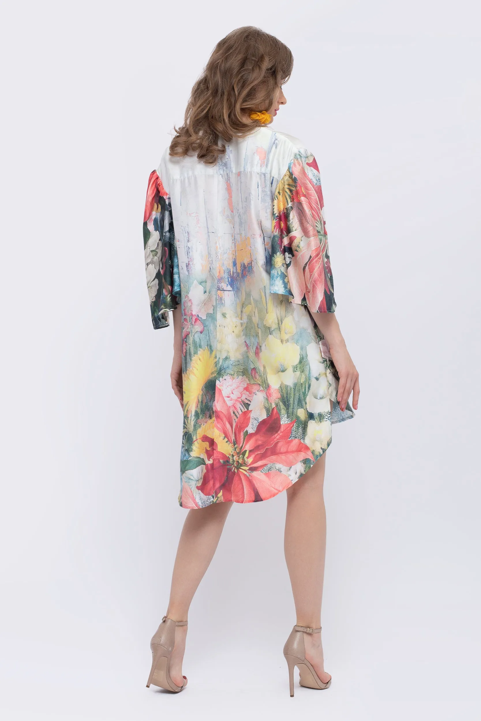 Magnolia Floral Print Fan Sleeve Dress